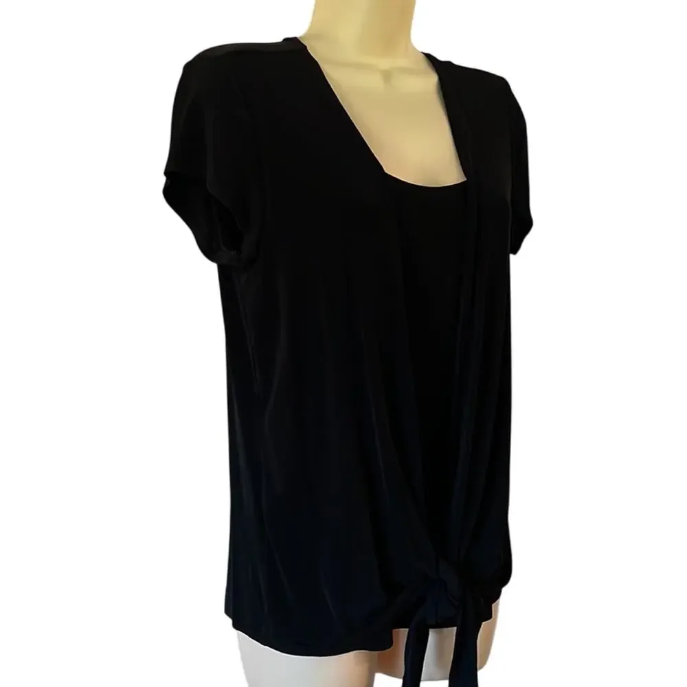 Chico’s Travelers 1  Black Layered Look Slinky Knit Top Blouse Woman Size 8